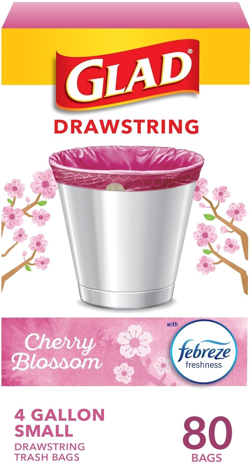 Glad 4 Gallon Drawstring Trash Bags Lemon Fresh Bleach Scent 34 Count