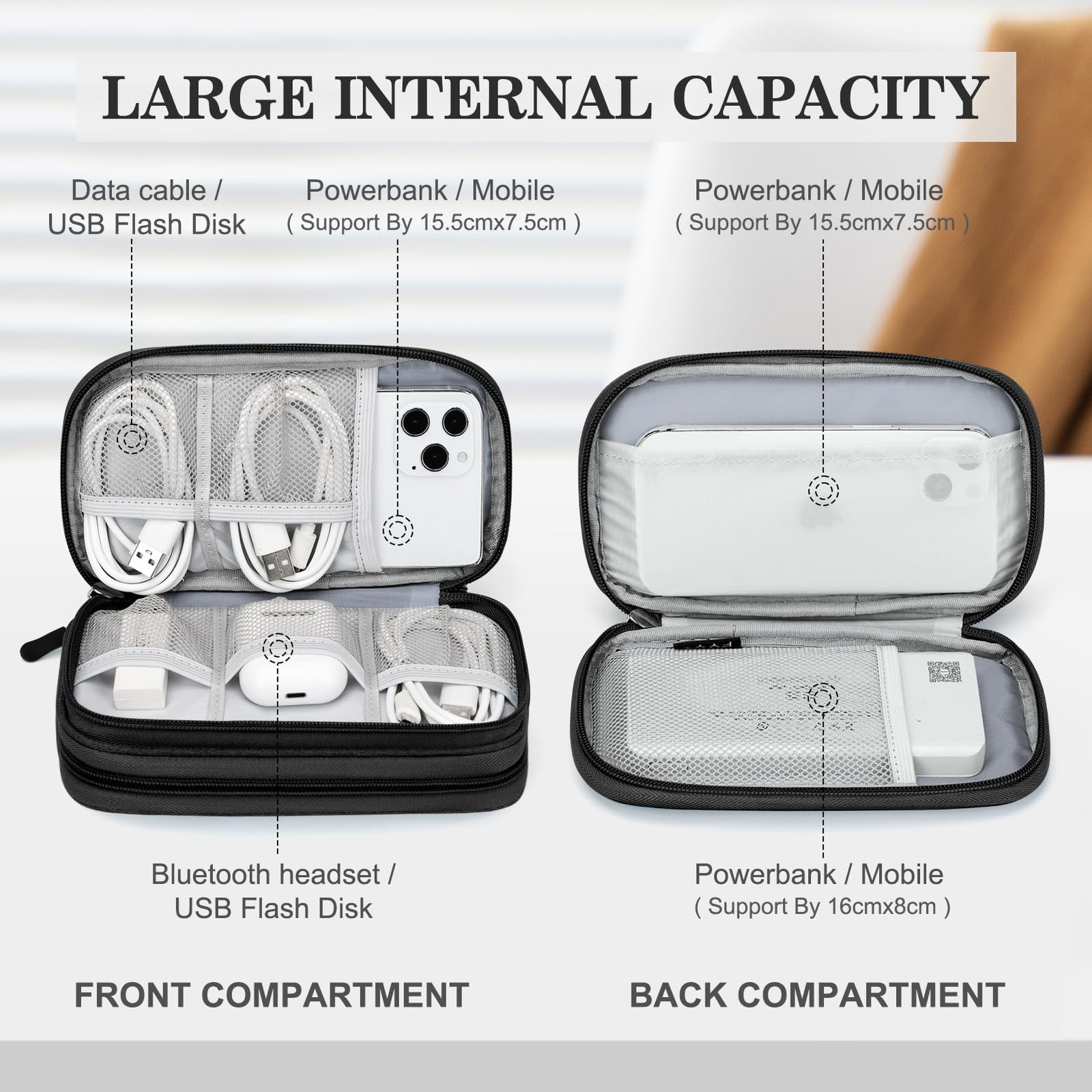 Electronic Organizer, Travel Tech Pouch Bag, Cable Organizer Black