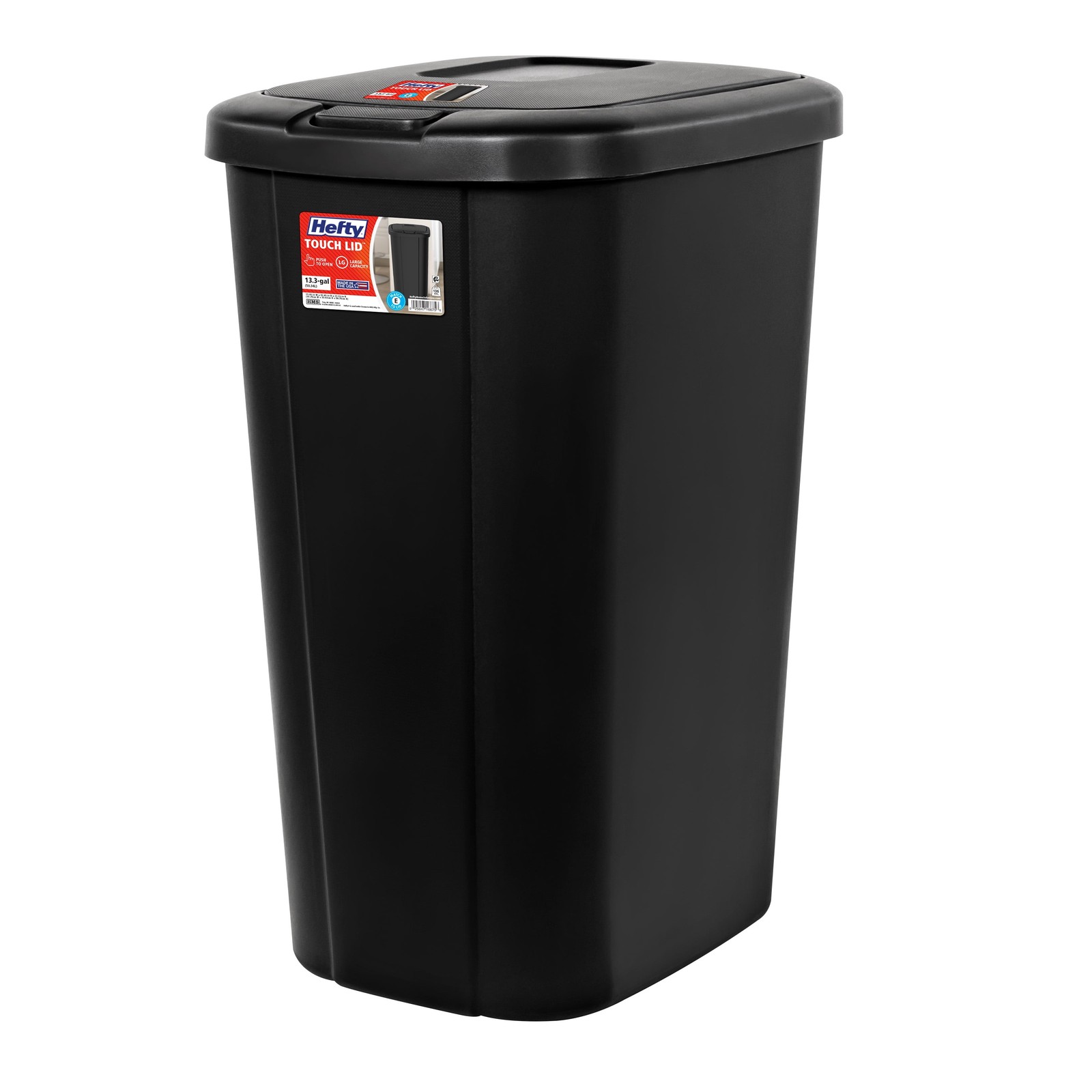 Hefty 13gal Touch Top Trash Can, Kitchen Garbage Bin with Lid, Black