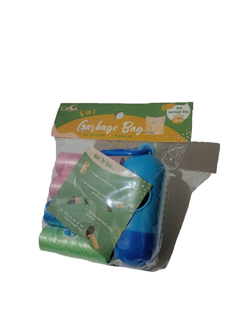 Mini 5 roll garbage bag with mini portable box ( 22cm x 27.5cm )