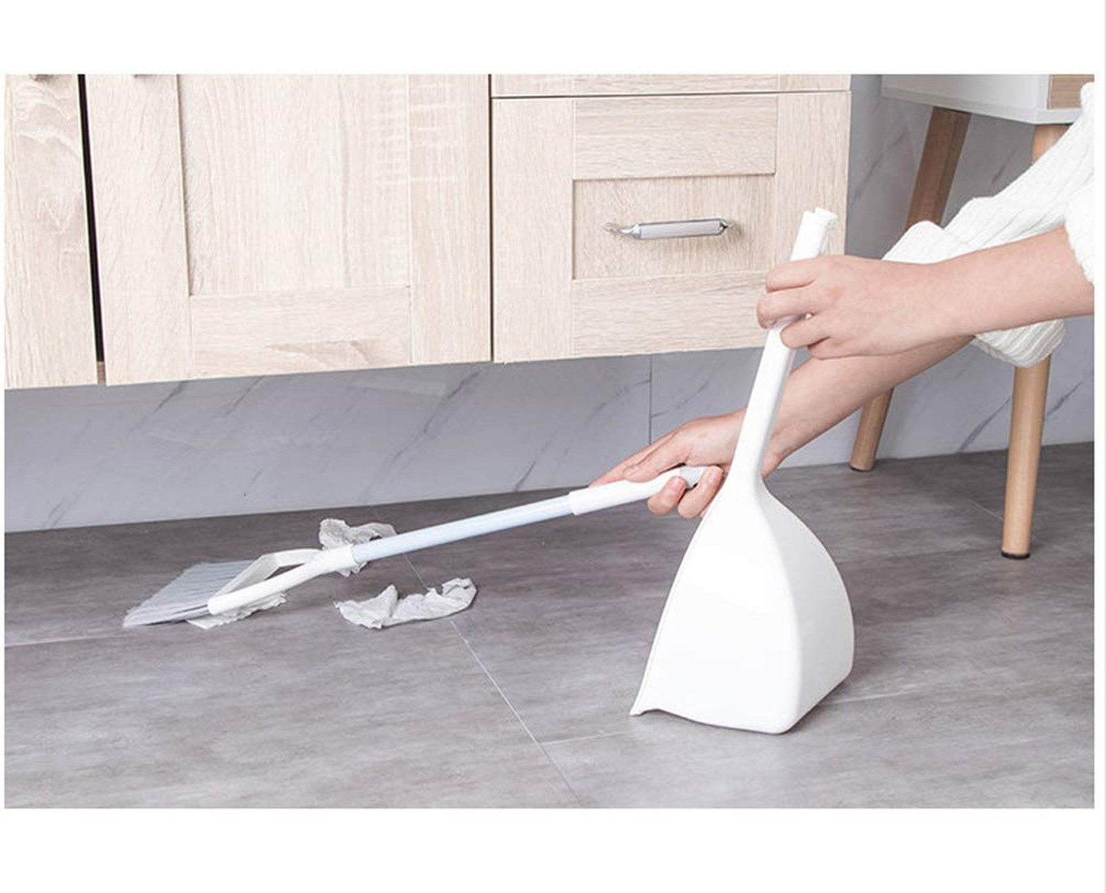 Mini Broom and Dustpan, Home Kitchen Sweeping for Kids(White+Gray) White+gray