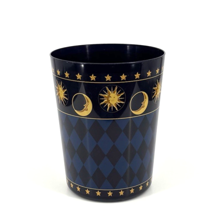 Celestial Night Sky Waste Basket Trash-Can Moon Star Sun Navy Blue VTG