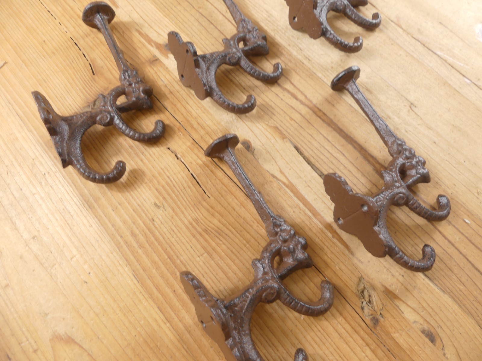 5 Rustic Cast Iron Coat Bath Hooks Ornate Victorian Large Hall Tree Wall Towel