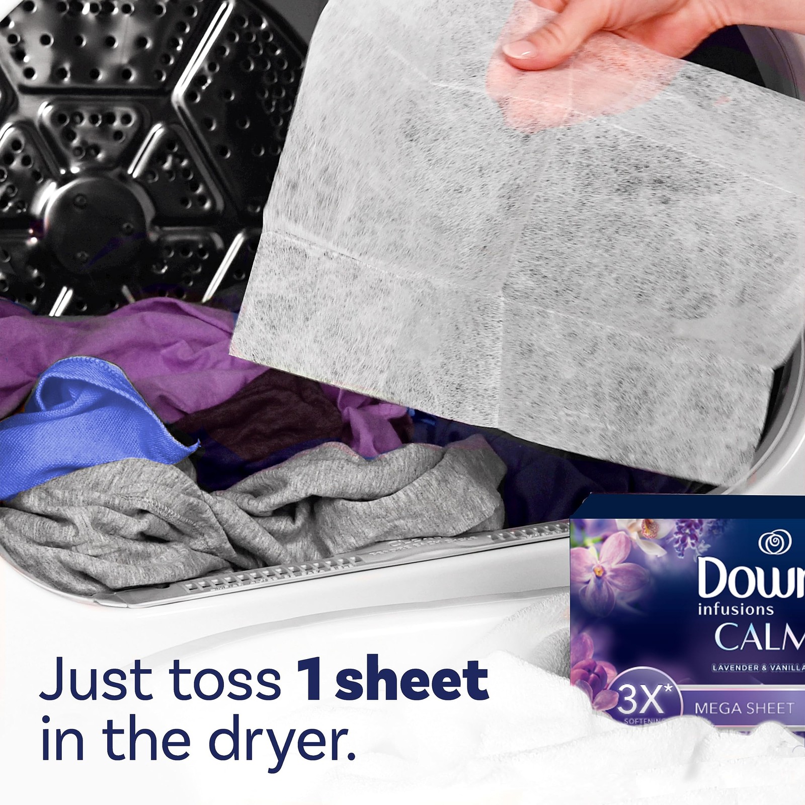 Downy CALM, Mega Dryer Sheets, Laundry Fabric Softener, Lavender and Vanilla …
