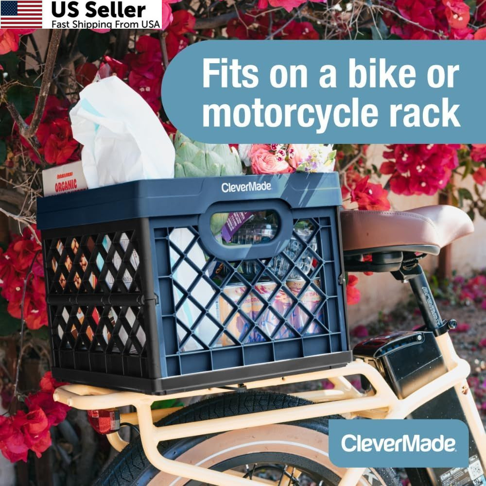 CleverMade Collapsible Milk Crate 25L (6.6 Gal), 50 lb 1 Pack, Obsidian