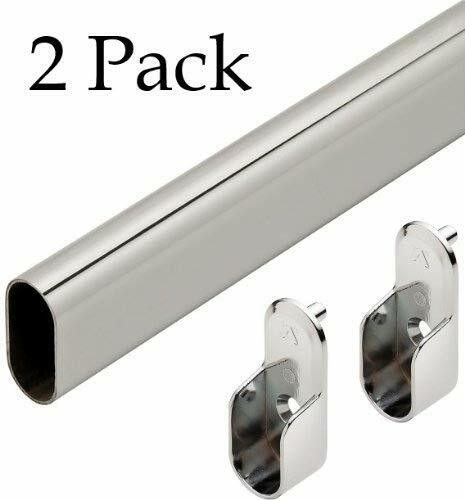 2 Pack Premium Oval Wardrobe Closet Rod Chrome with Closet Rod Brackets