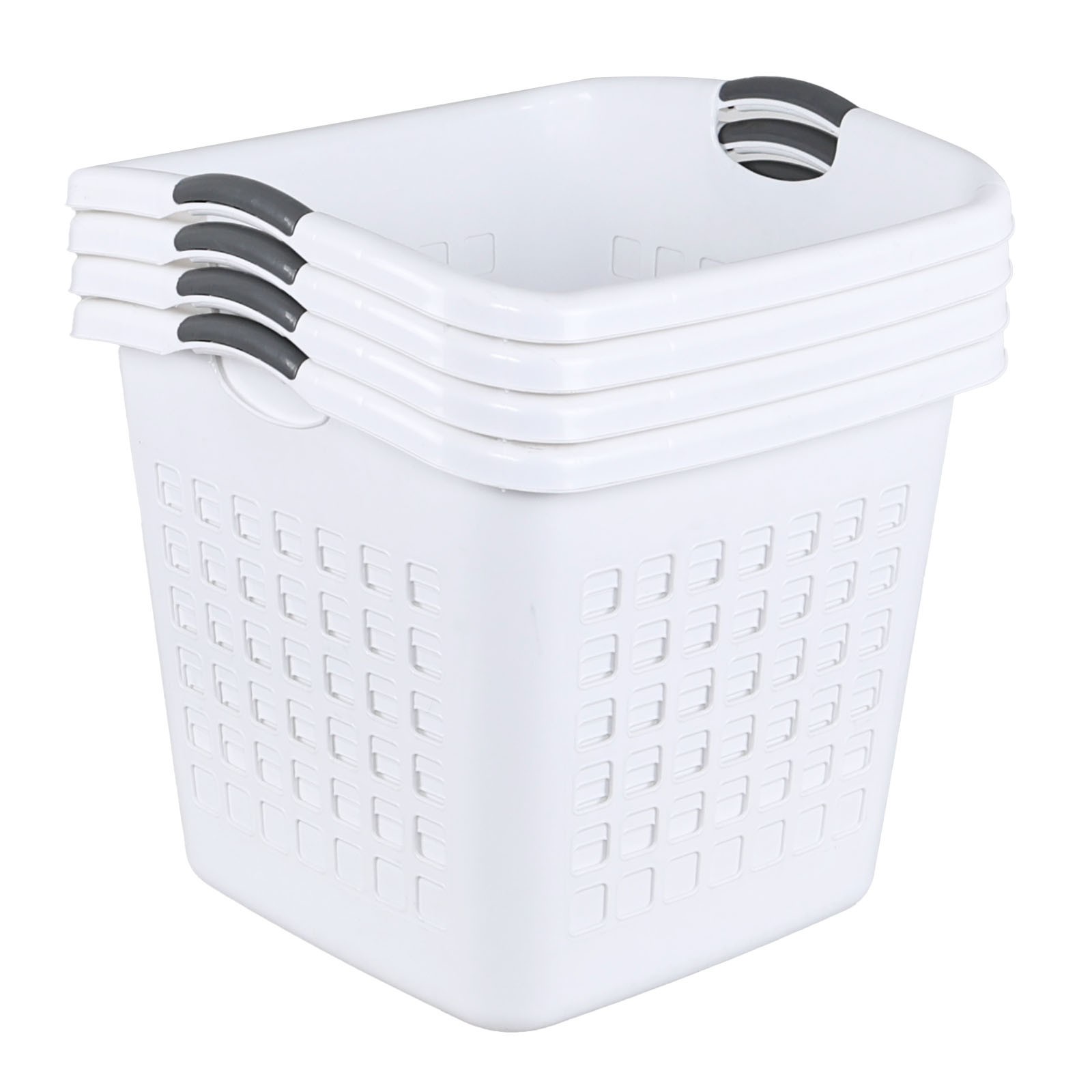 Aninhao 4 Pack 70 L Large Plastic Laundry Hamper with Cut-out Handles, White