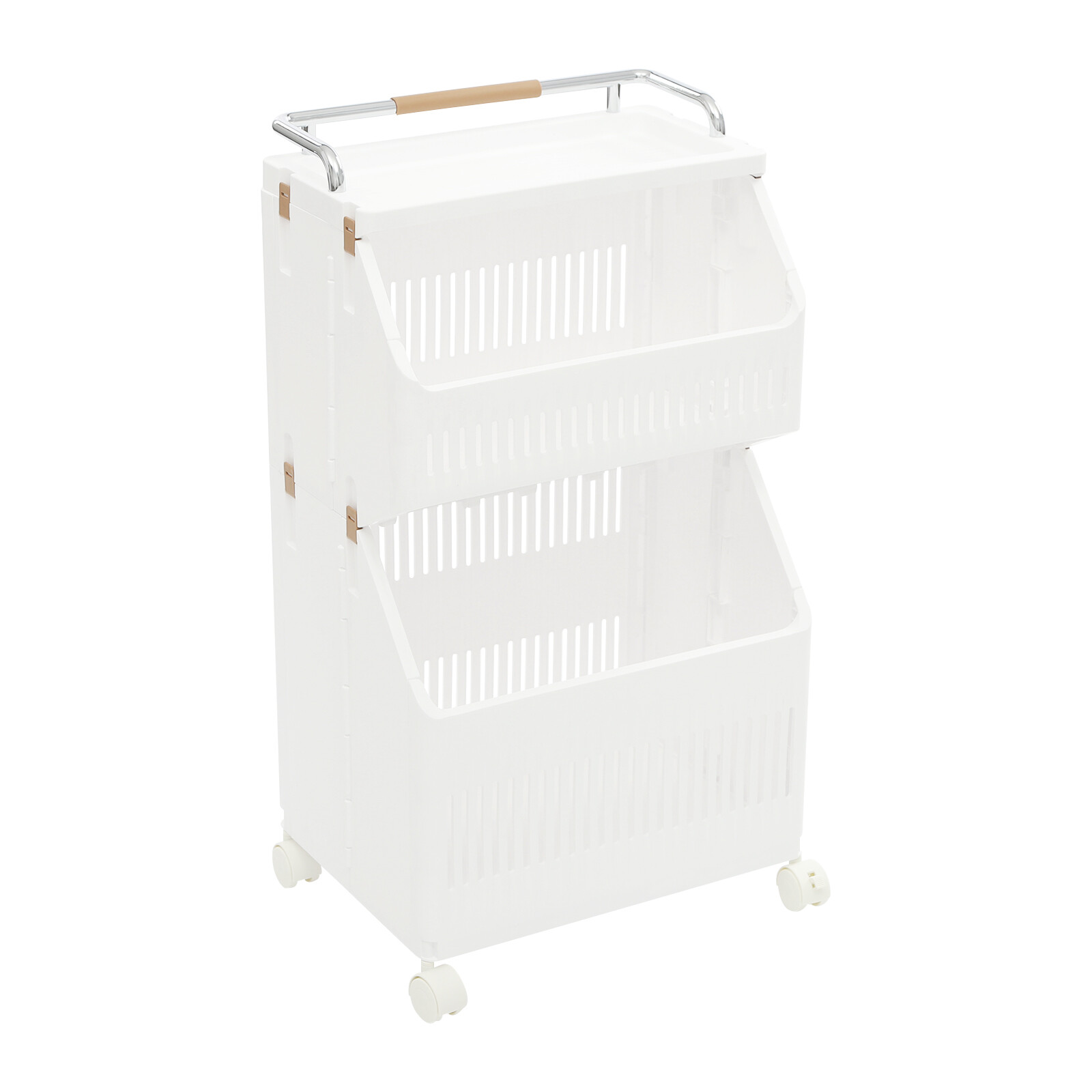 2-tier Clothes Basket Rolling Laundry Basket Collapsible Laundry Hamper Storage
