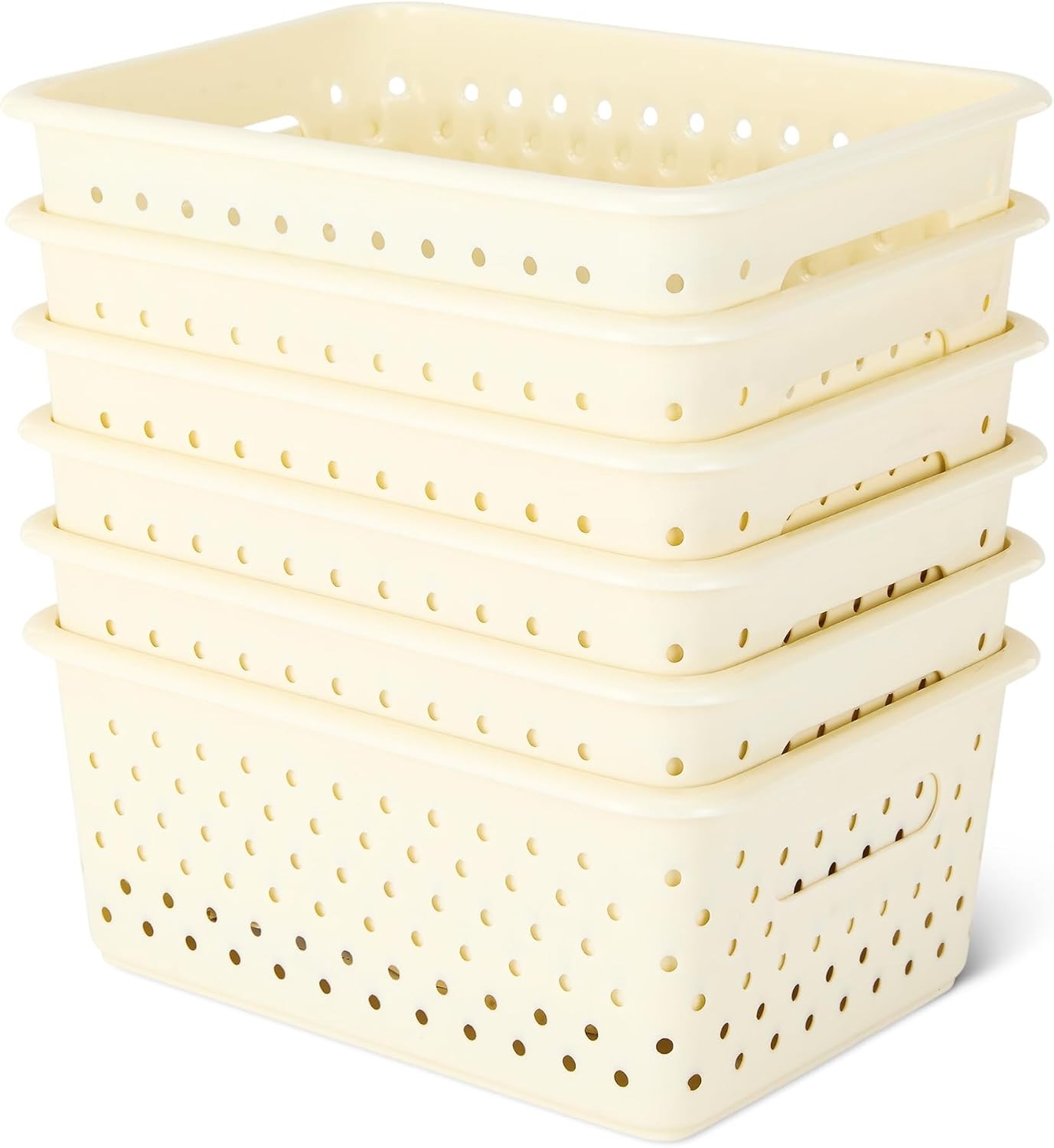 Decorative BPA-Free Plastic Storage Baskets 9.9 x 7.4 x 4.16 in Ivory 6-Pack