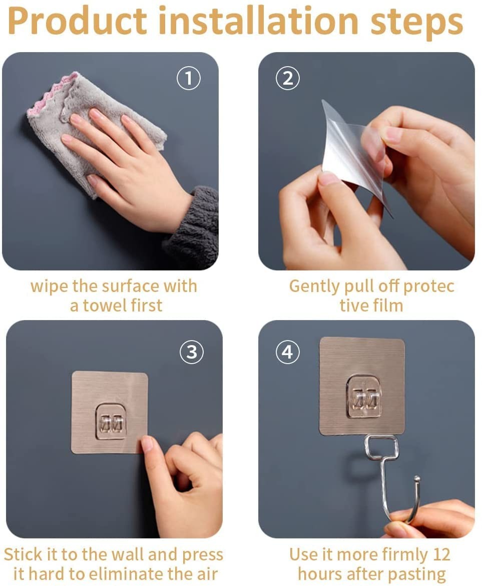 8 Pack Large Adhesive Hooks 22Lb Wall Hooks for Kitchen Bathroom Home Office