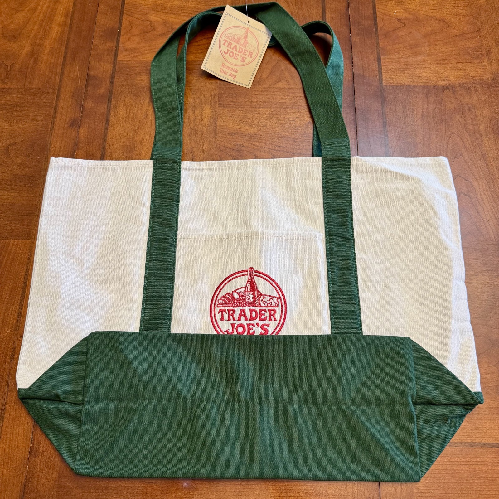 Trader Joe’s Canvas Reusable Tote Carry Large Eco Shopping Bag Green and Blue
