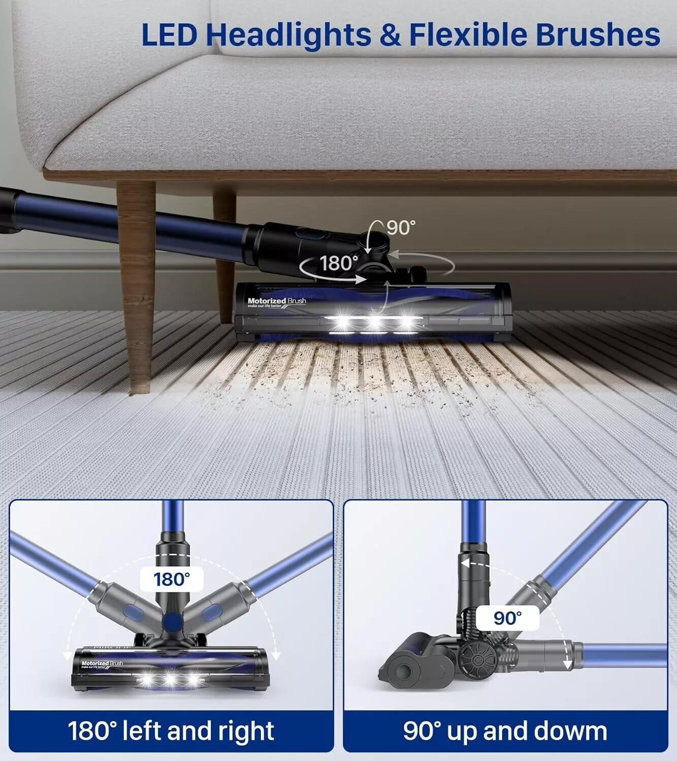 MIBODE Cordless Stick Vacuum, 45Min Runtime, For Hard Floor Carpet Pet Hair ME02