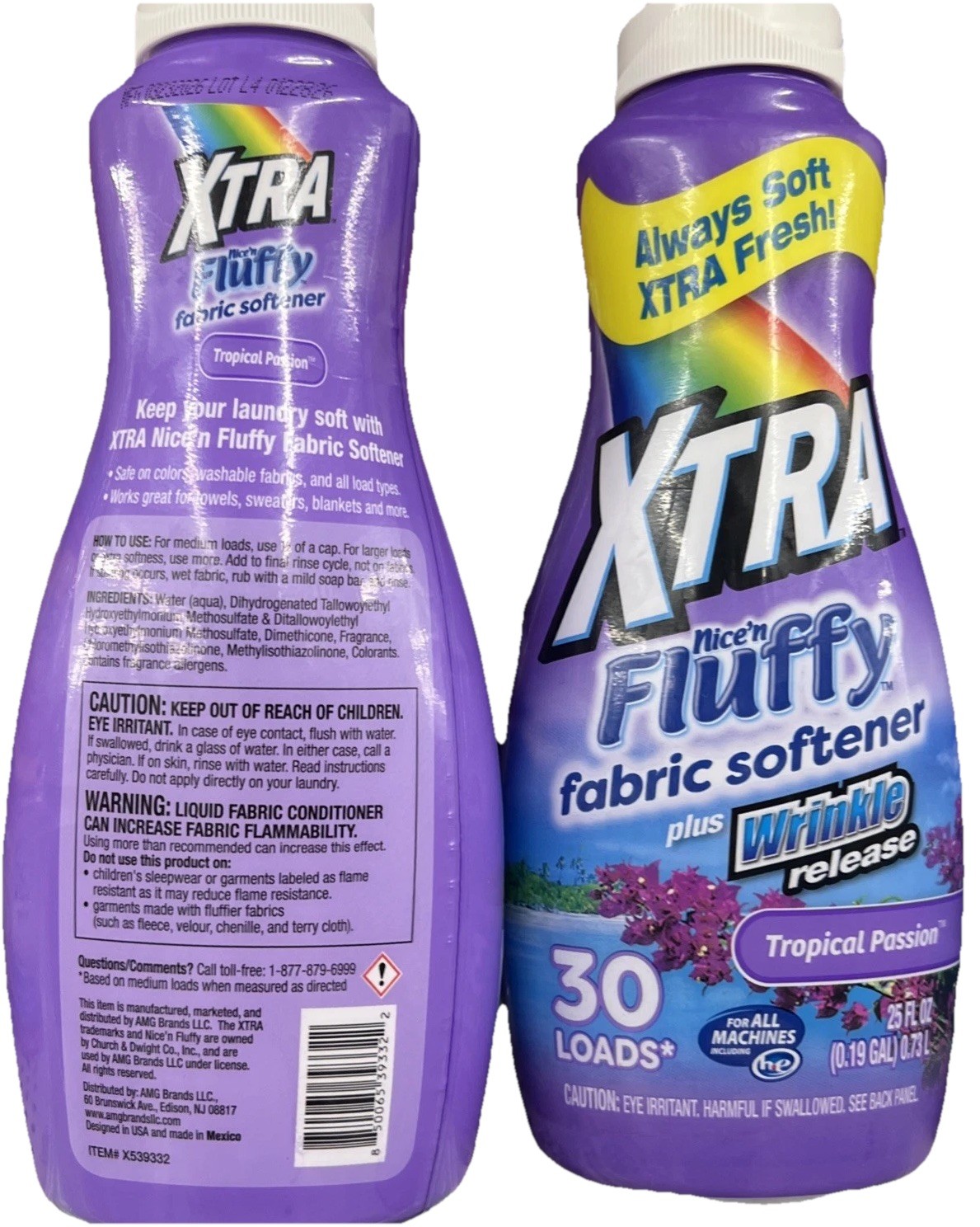 4 Pack- XTRA Tropical Passion Nice N Fluffy Fabric Softener 25 Fl. Oz. (Each)