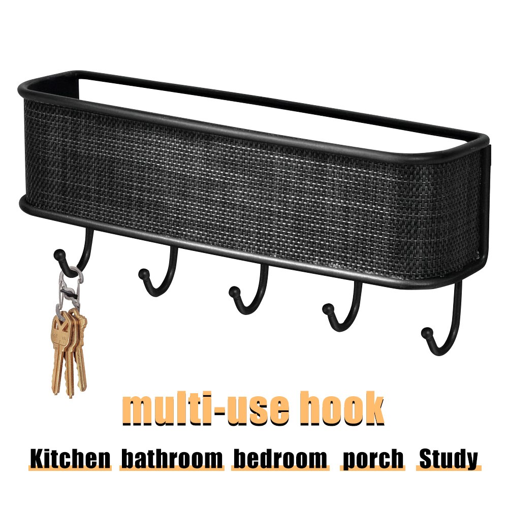 Wall-Mounted Key Holder & Mail Organizer with 5 Hooks – Entryway Storage & Decor