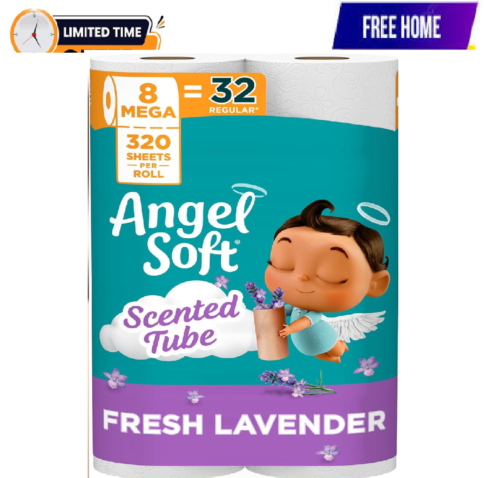 Angel Soft Toilet Paper with Fresh Lavender Scented Tube, 8 Mega Rolls = 32 Regu