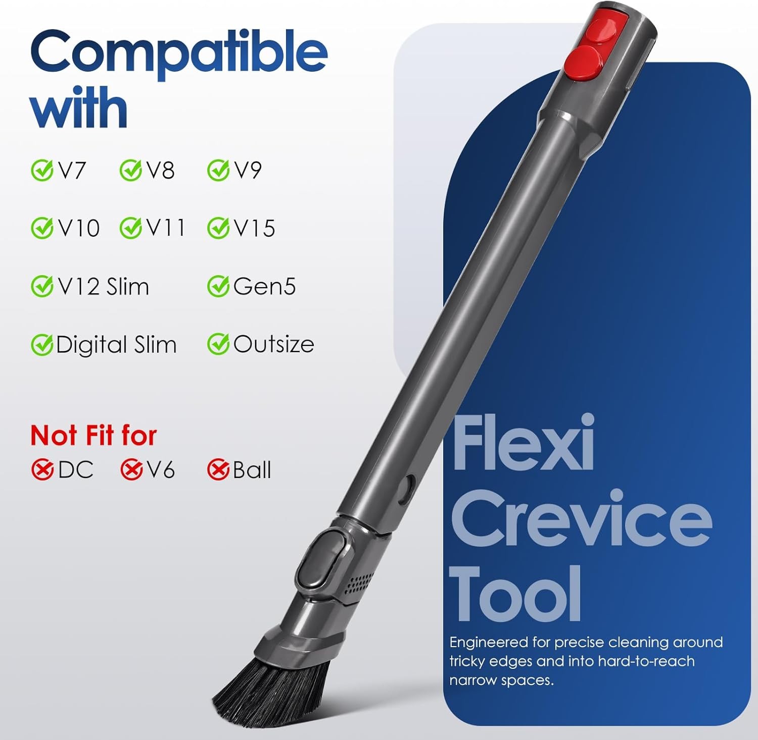 Extendable Flexi Crevice Tool Cleaner Head for Dyson V15 V12 V11 V10 V9 V8 V7 G5