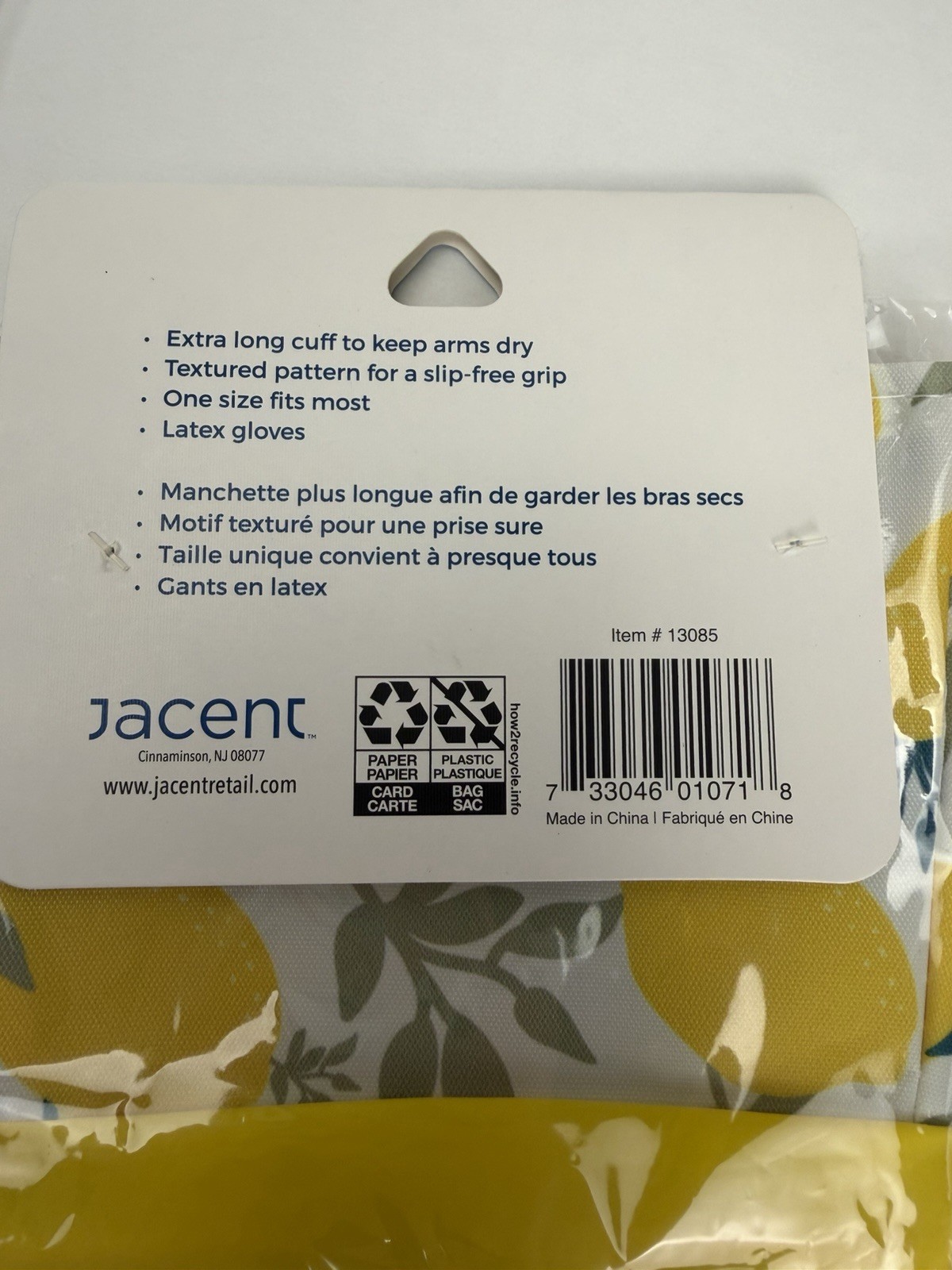 3-pk Key & Castle Extra-Long Cuff Latex Gloves One Size Lemons Dishwashing Clean