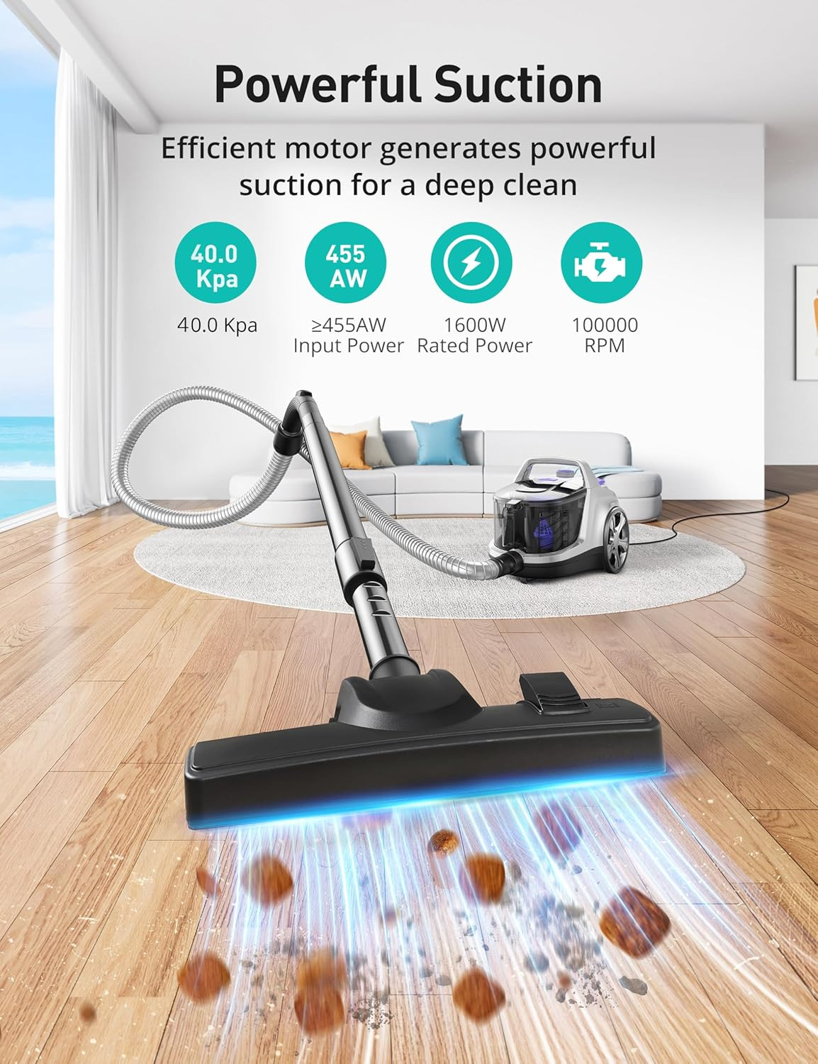 Bagless Canister Vacuum Cleaner 1600W HEPA Filter Purple