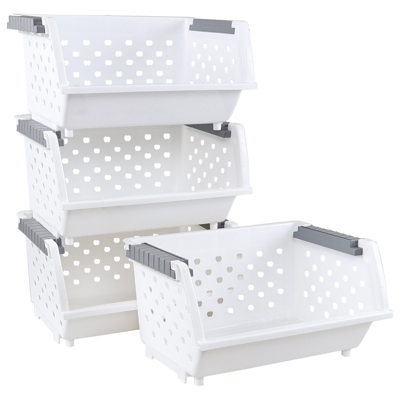 Cand Stackable Plastic Bins – 4 Packs White Large Plastic Stackable Storage Bins