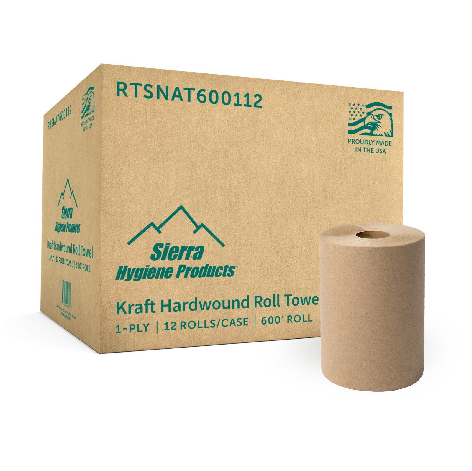 Sierra Hygiene 1-Ply Natural (Kraft) Roll Towels, 8” x 600’, 12/Case, USA