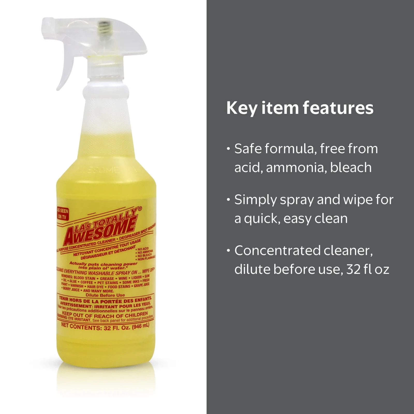 LA’s Totally Awesome All Purpose Cleaner & Degreaser, Original, 32 fl oz, Spray