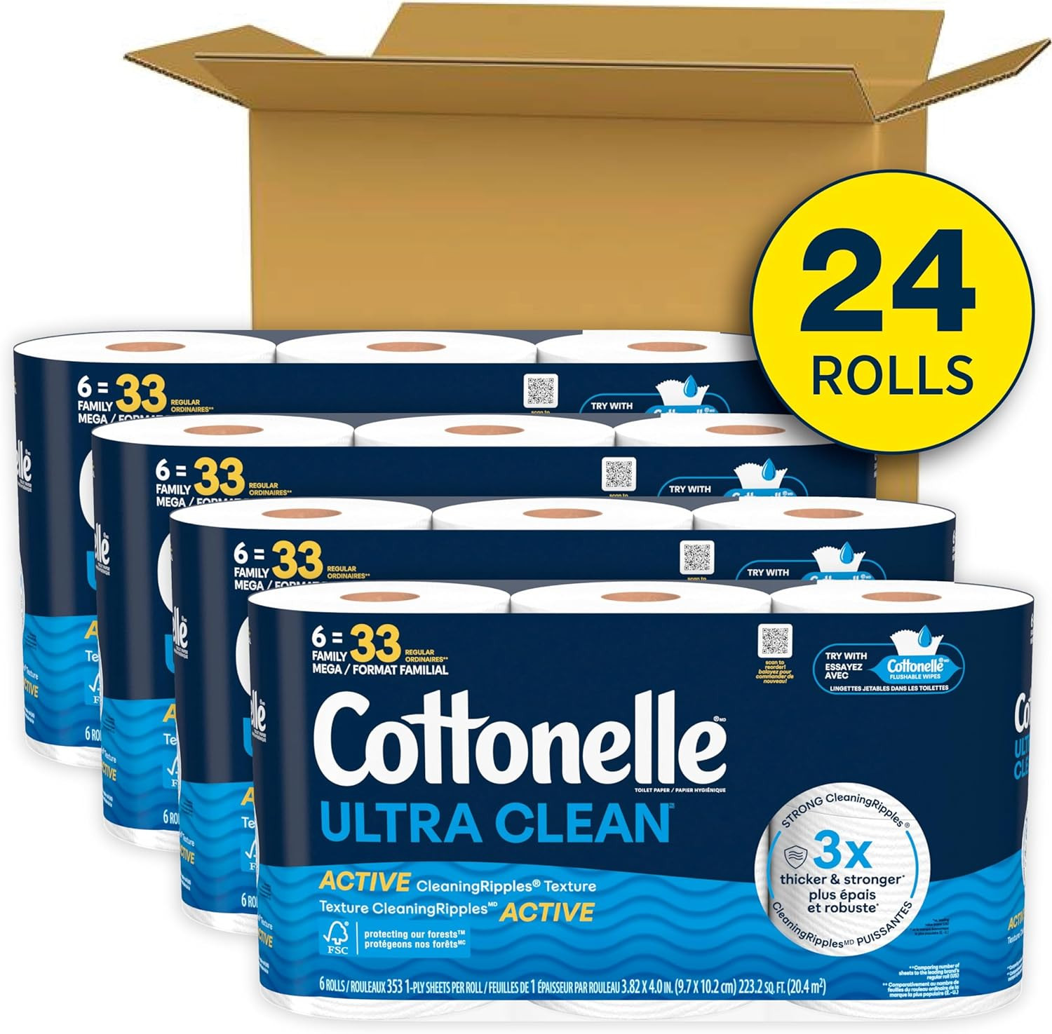 Ultra Clean Toilet Paper 24 Family Mega Rolls =132 Regular Strong Soft