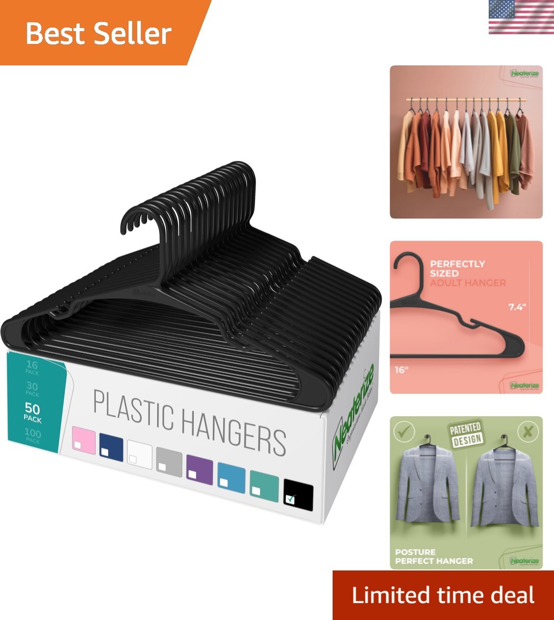 Stylish 50 Pack of Heavy Duty Black Plastic Hangers with Sleeveless Notch