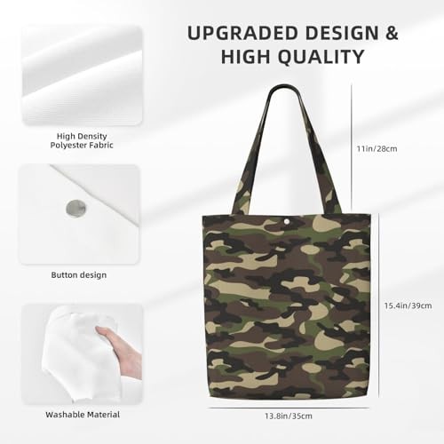 Canvas Tote Bag Aesthetic For Women, Camo Camouflage Military Green Brown