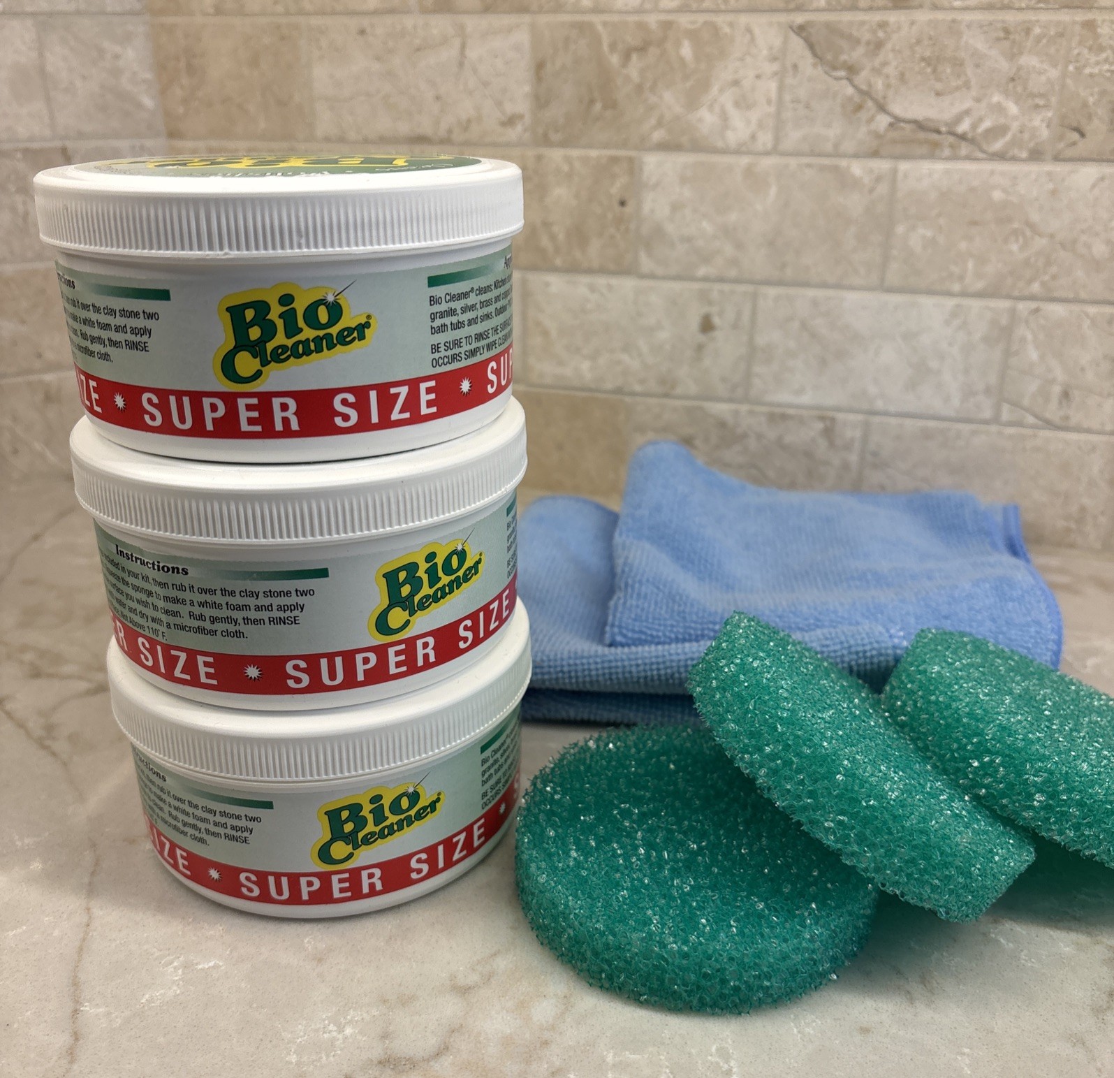 QTY 3 Bio Cleaner Clay Multi-Purpose Cleaner 17.5 oz Super Size Sponges & Cloths