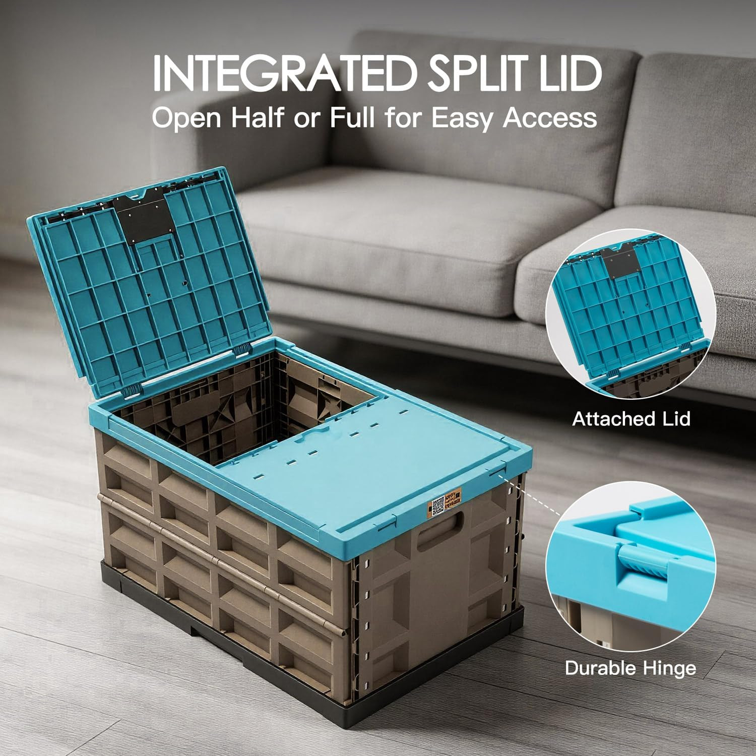 Heavy Duty Collapsible Storage Bins with Lids, 12 Gal, 2 Pack, 400 LBS Capacity