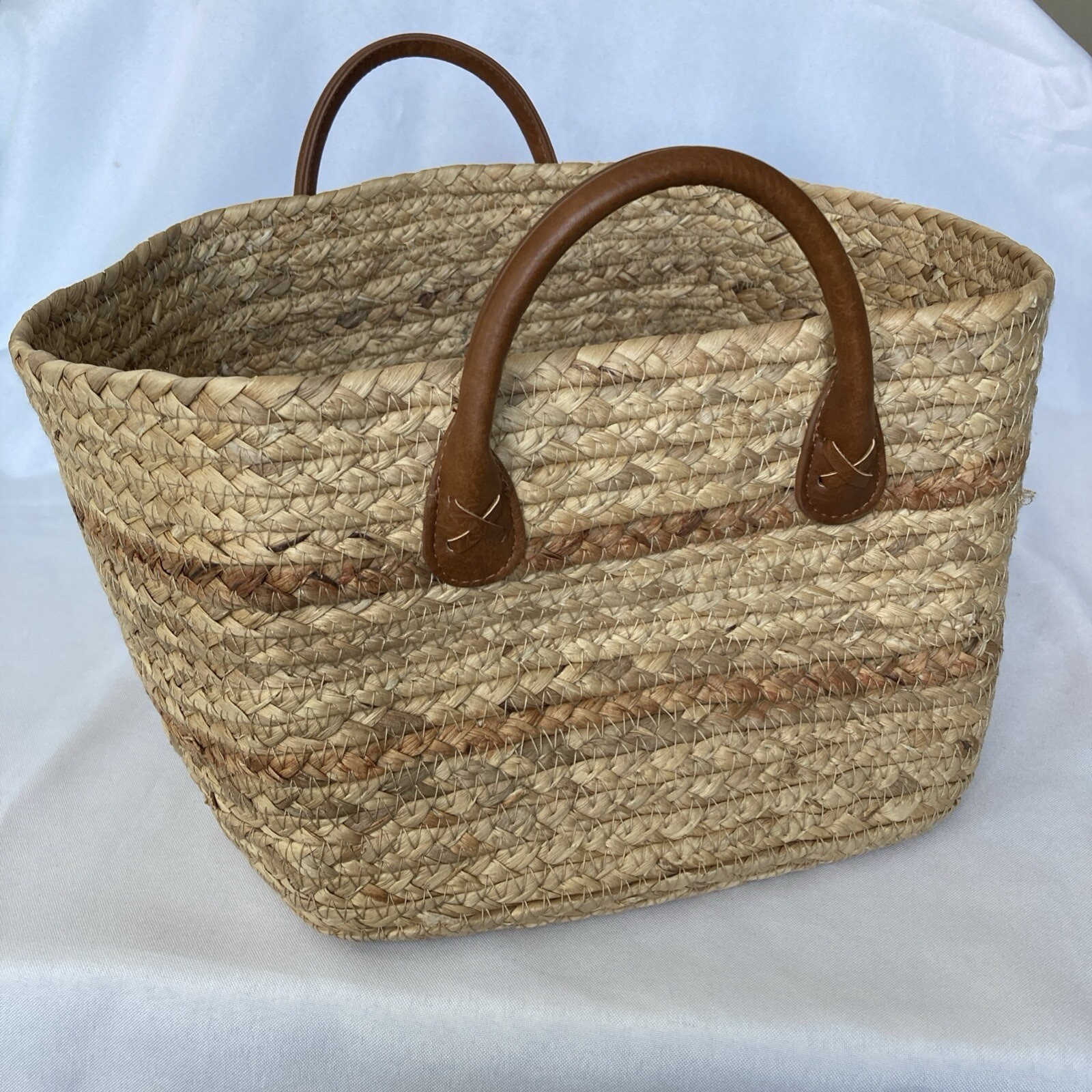 Double-Handled Basket Braided Water Hyacinth 12 x 10 x 7″ Storage Shopping Tote