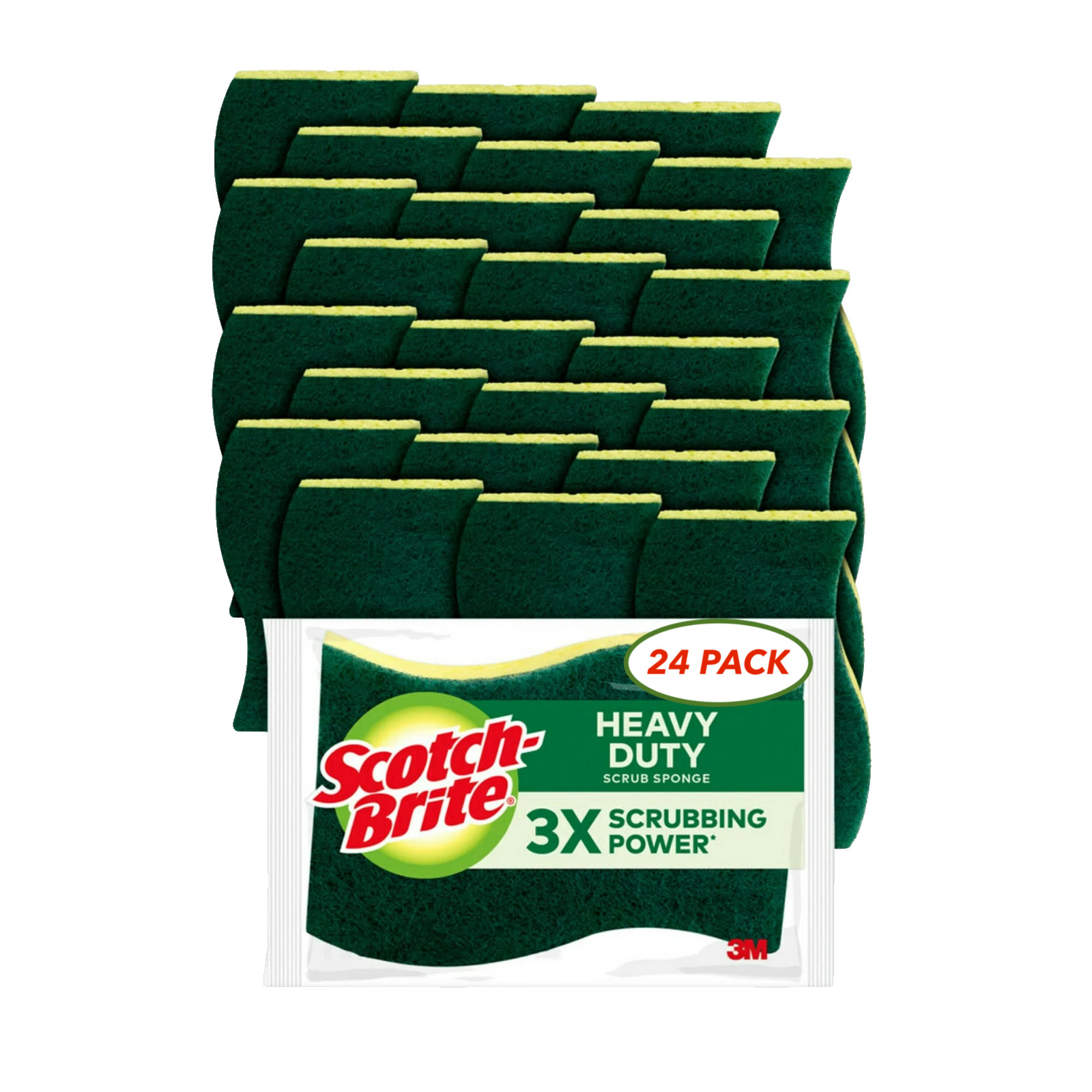 Scotch-Brite Heavy Duty Scrub Sponges 24 Pack. 3X Scrubbing Power 3M