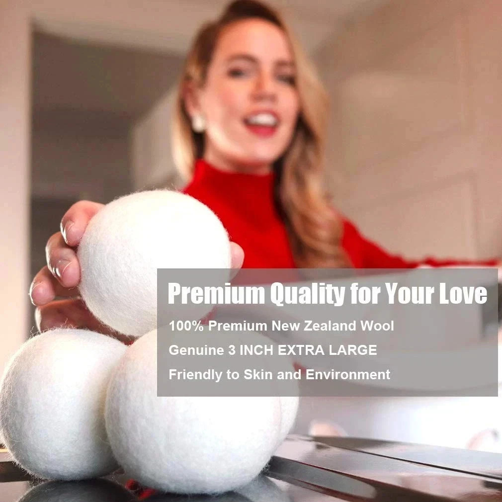 Wool Dryer Balls 6 Pack XL, 3″ Genuine New Zealand Wool to Core, 100% Organic