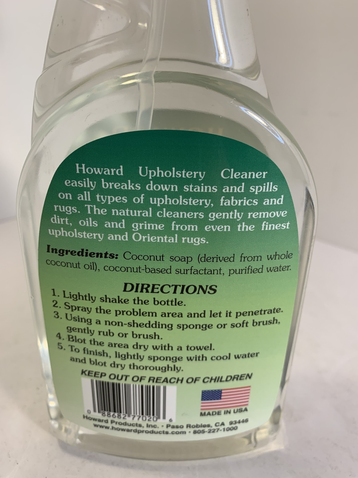 HOWARD Natural Upholstery Cleaner 16 fl oz Plant-Based Fragrance-Free Spray