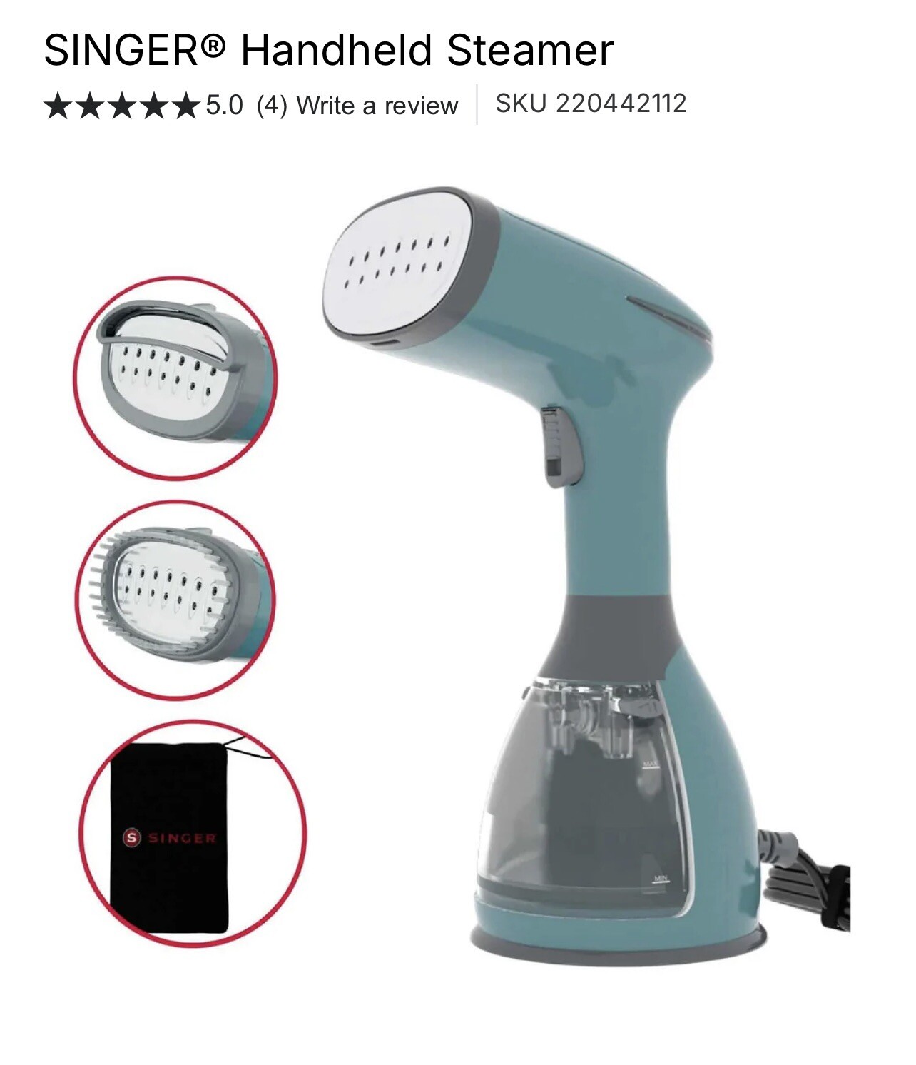 SINGER 280mL Blue Handheld Steamer