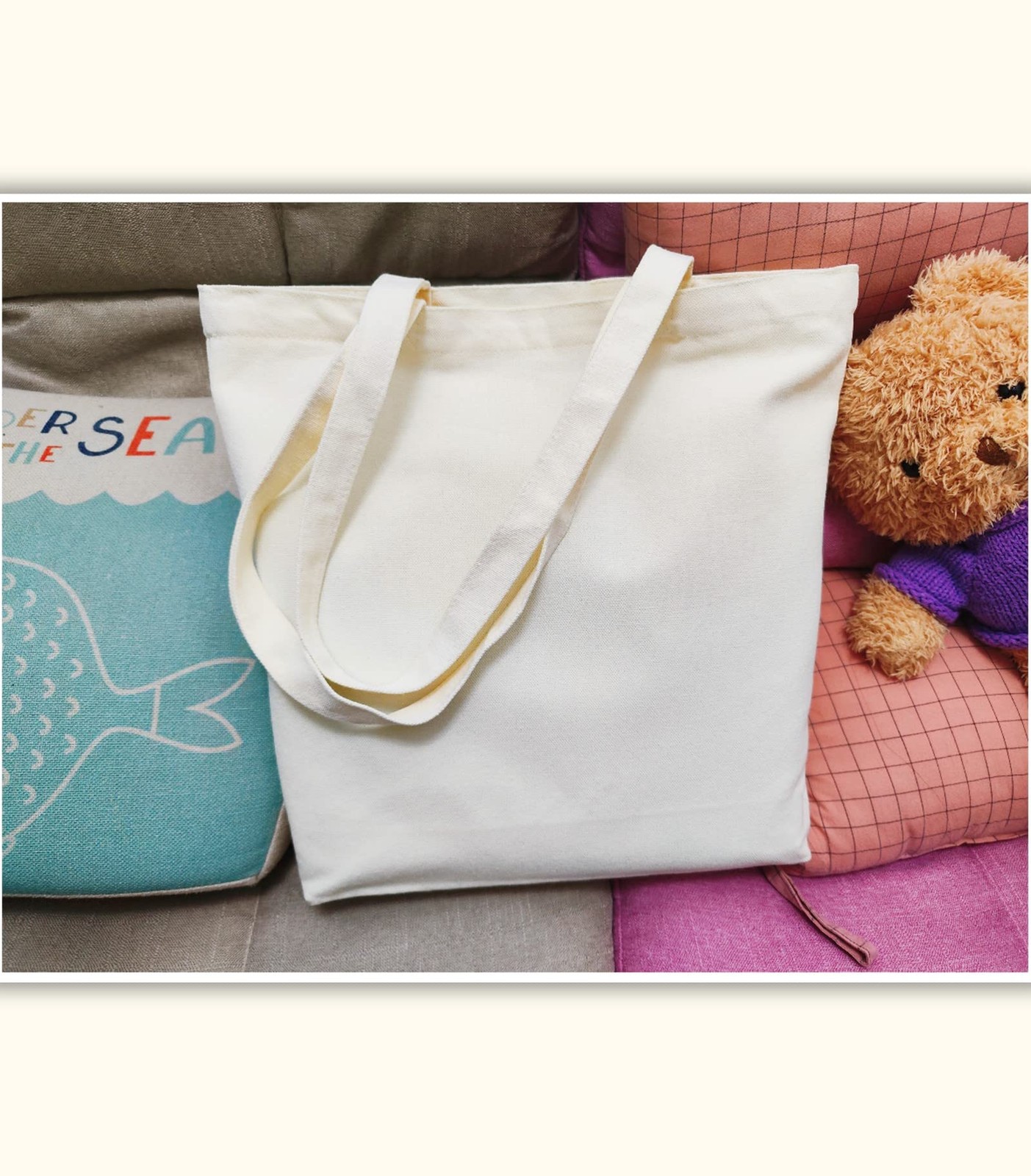 Canvas Tote Bag Pockets Zipper Durable Lightweight Cotton Shopping Cloth Bag Gif