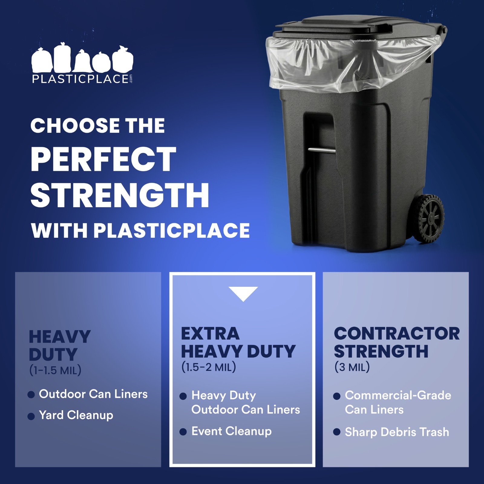 Plasticplace 95-96 Gallon Trash Bags – Clear, Case of 50 Garbage Bags