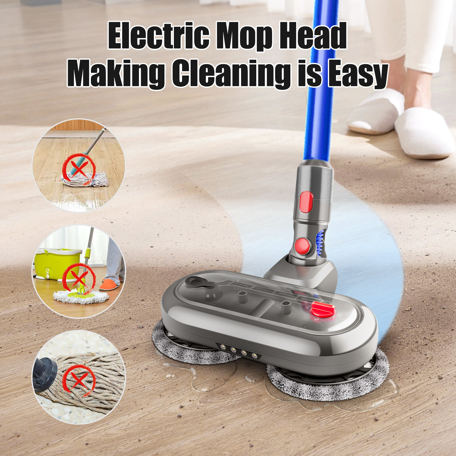 Electric Mop Head for Dyson V7 V8 V10 V11 V15 Vacuum Cleaner with LED Lights