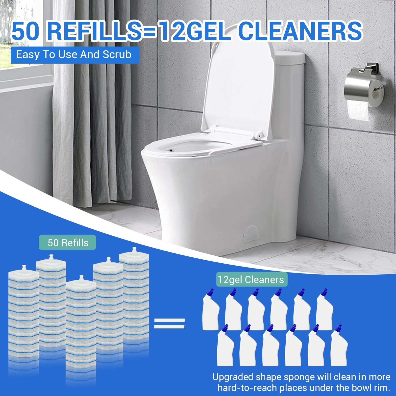 50 Pack Disposable Toilet Brush Refills, Universal Compatible Replacement Hea…