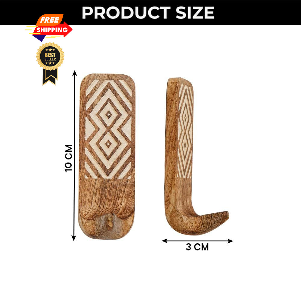 Indian Shelf 10 LB Decorative Wood Adhesive Wall Hooks 10 Cm, Brown Mix