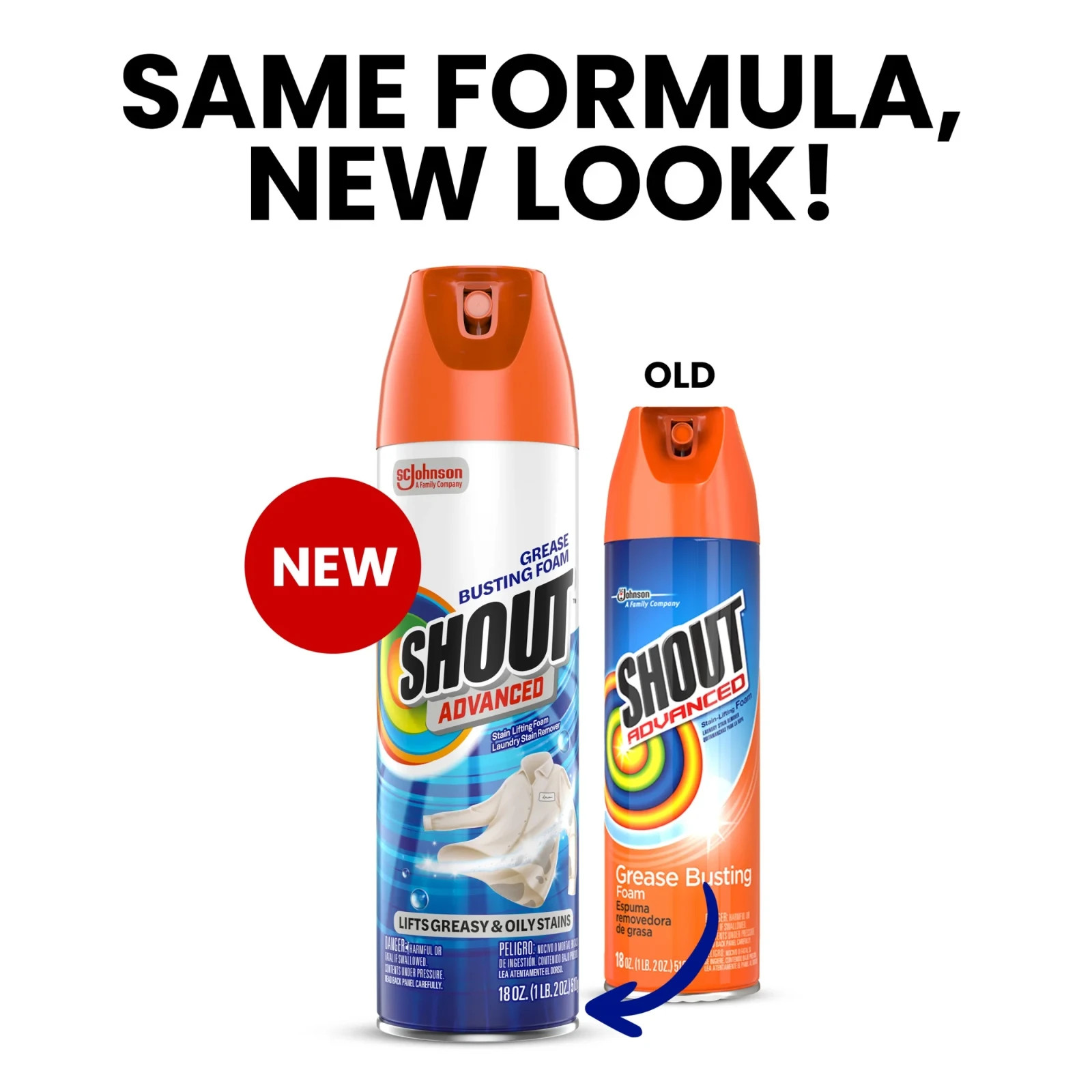 Shout Advanced Grease Busting Foam, Laundry Stain Remover for Oil and 18oz Can