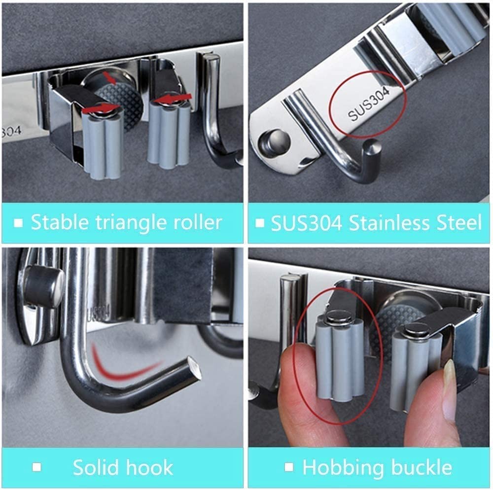 Broom Mop Holder Wall Mount Stainless Steel Tool Hanger Storage Organizer for.