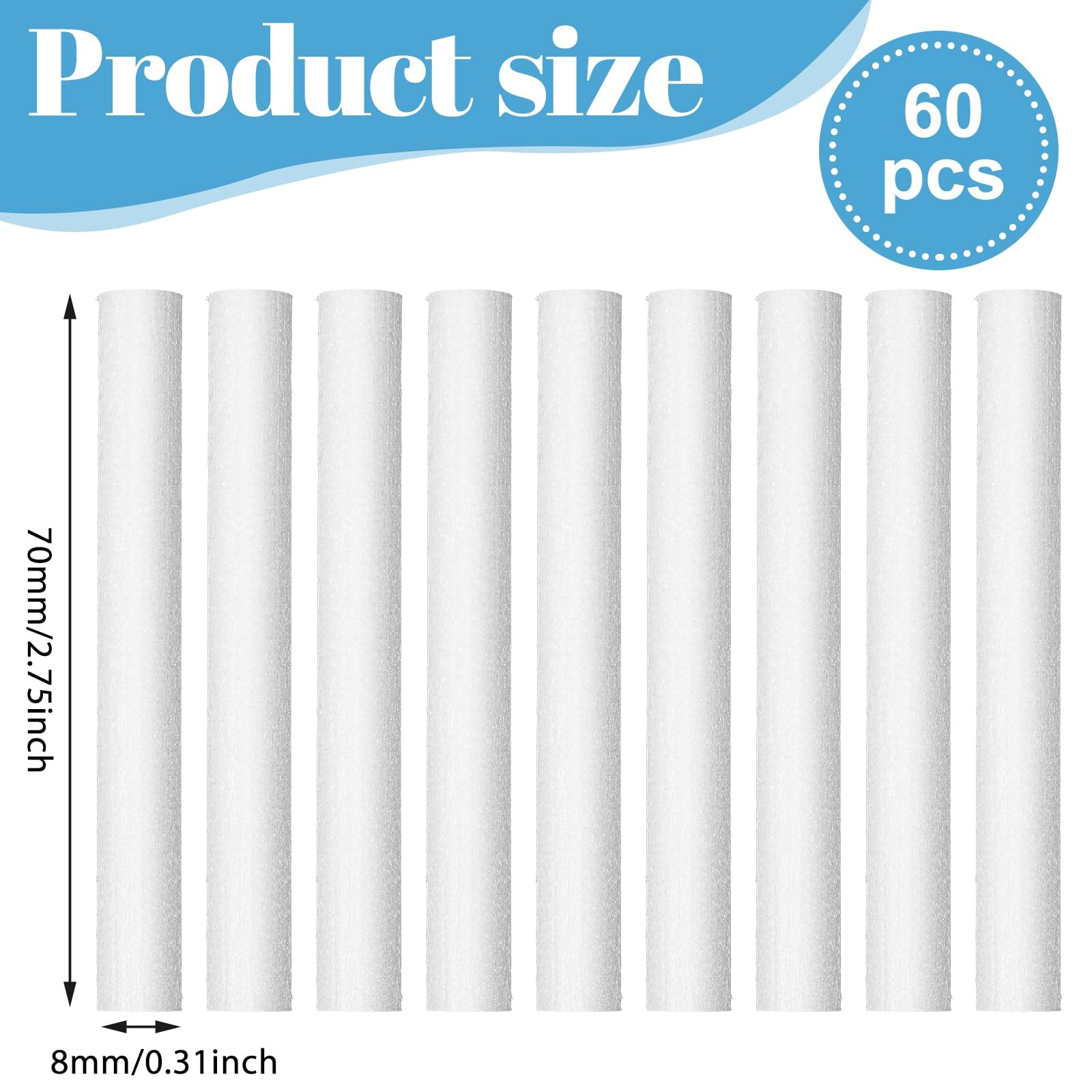 60 PCS Diffuser Wicks, Humidifier Filter Replacement Sticks, 2.75 Inch White