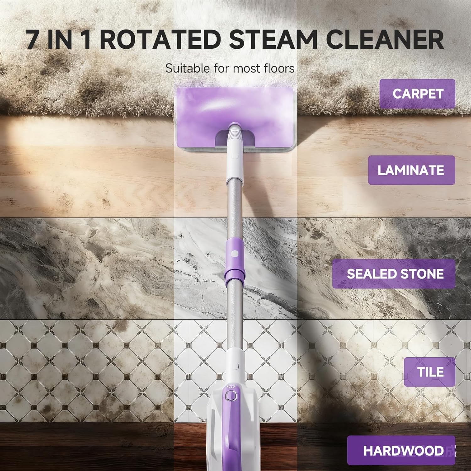 Steam Mop Detachable Handheld Steamer 350ml Tank for Floors, Tiles, Windows