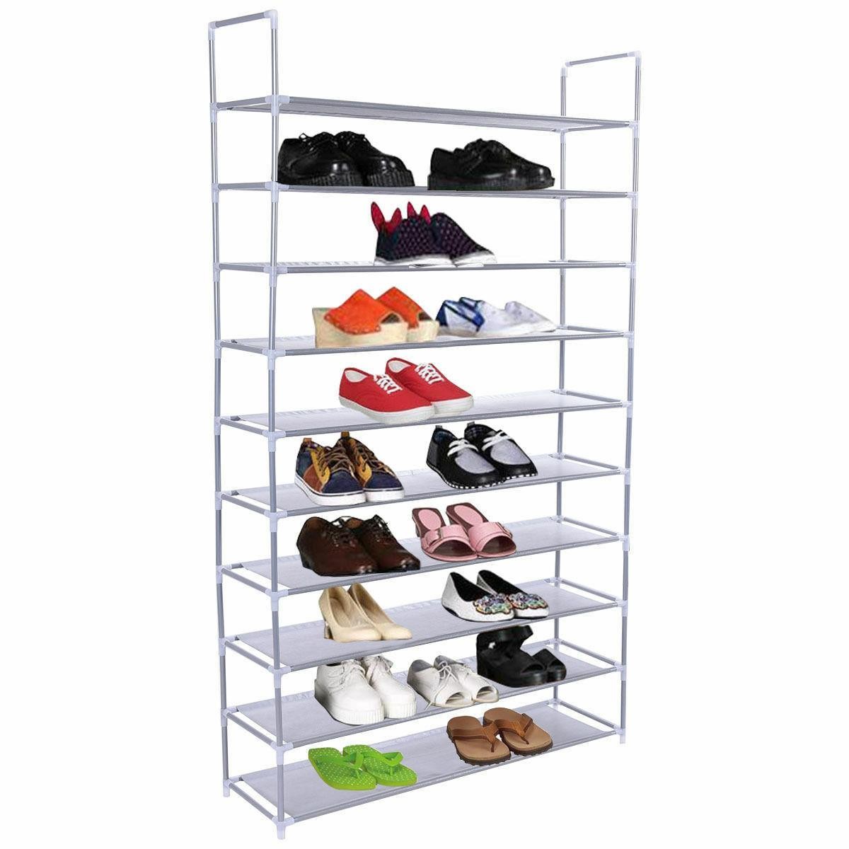 10-Tiers 50 Pair Shoe Tower Rack Large Storage Space Organizer Free Standing
