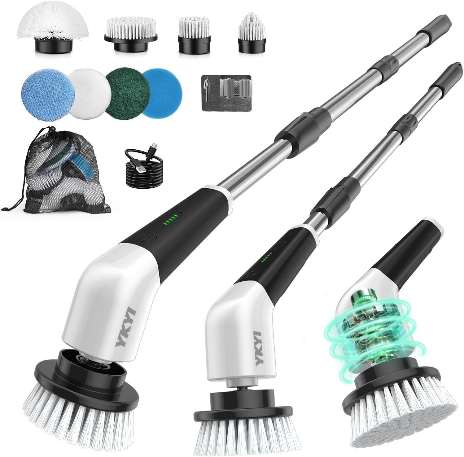 YKYI Cordless Electric Spin Scrubber 8-in-1 Rechargeable Extendable Brush Kit