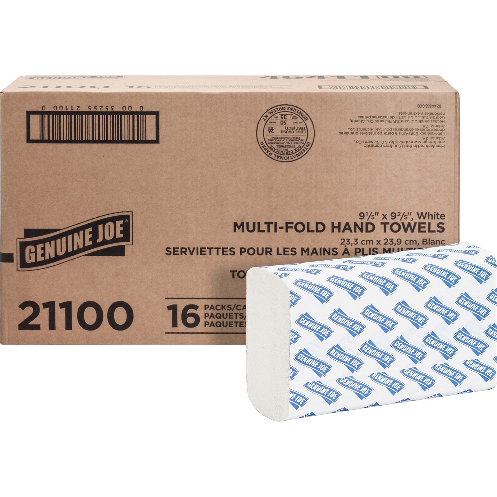 Genuine Joe Multifold Hand Towels, 9.5″ x 9.10″, 1-Ply, White, 250/Pack, 16 C…
