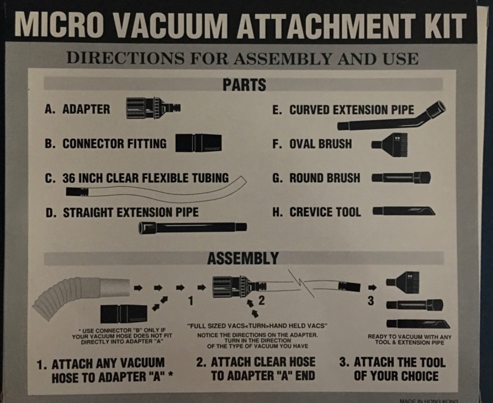 Micro Vacuum Attachment Kit Item 59199 8 Piece Set NEW