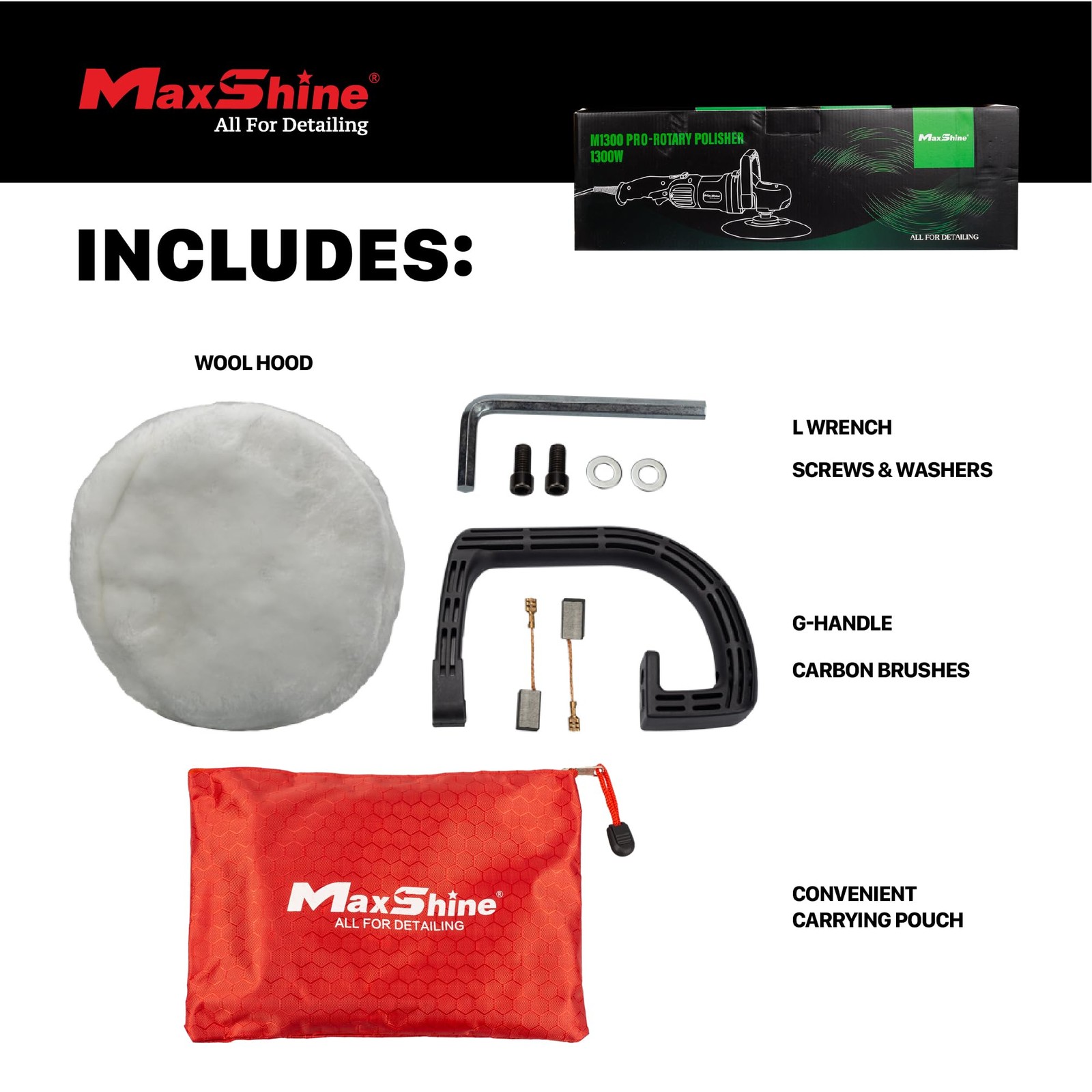 Maxshine M1300 Pro Rotary Polisher – 7” 1300W Car Buffer Removal, Glossy Shine