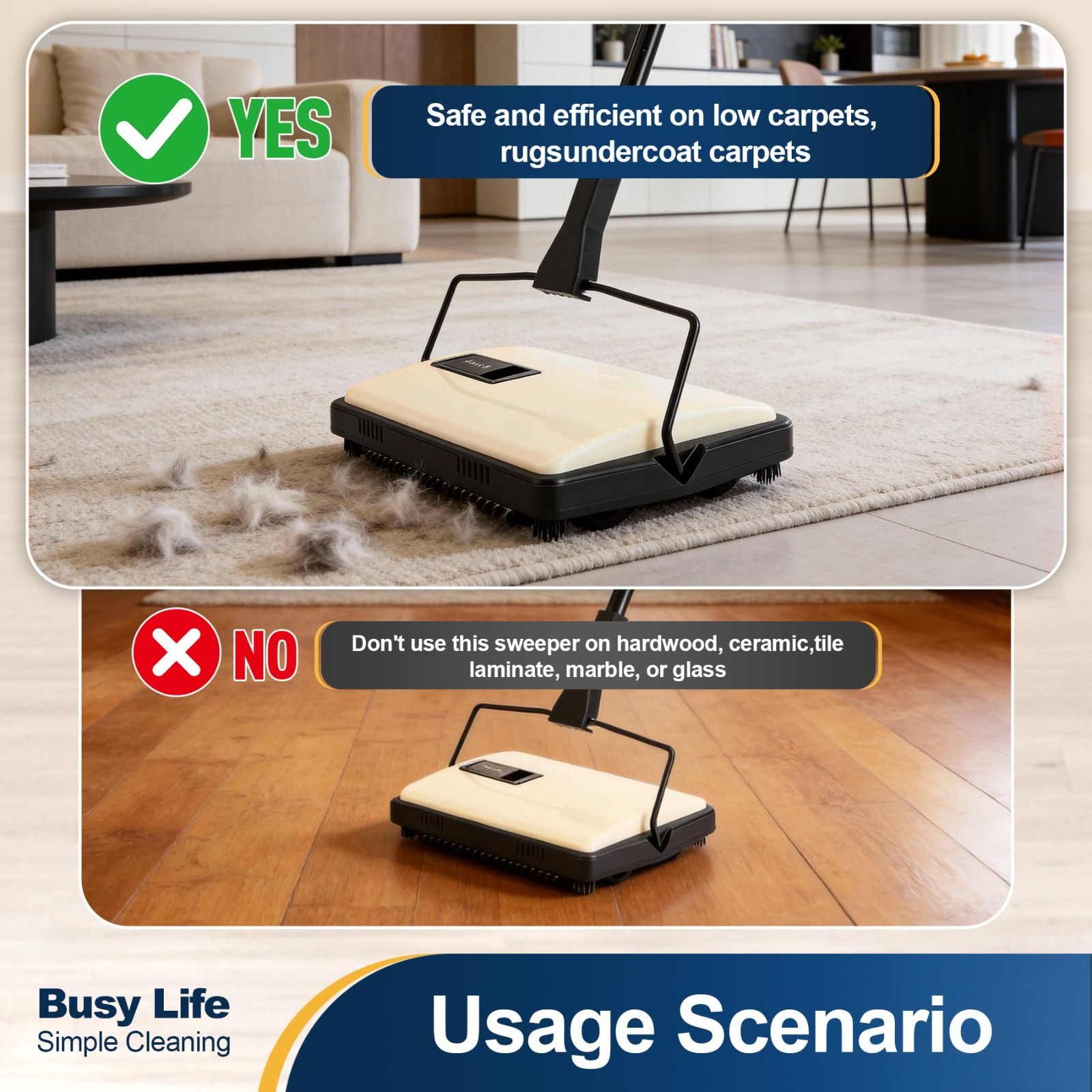 Lightweight Manual Carpet Sweeper – Non-Electric Hand Push Cleaner for Rugs, Pet